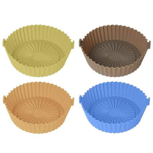 Set 4 x forma din silicon NEXTLY pentru AirFryer, microunde, tigai, cuptor, reutilizabila, usor de spalat, diametru 17 cm, multicolor