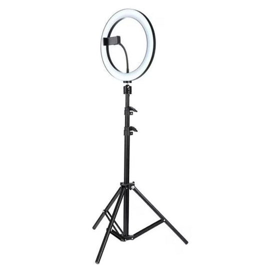 Lampa circulara profesionala RING LIGHT LED, NEXTLY, diametru 26cm, lumina calda/rece/neutra, 9 trepte de lumina, telecomanda pe fir, suport telefon, trepied 210cm
