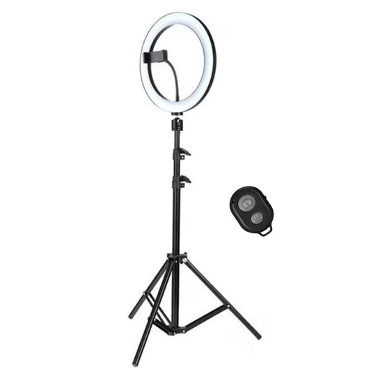 Lampa circulara RING LIGHT LED, NEXTLY, diametru 30cm, 12inch, lumina calda/rece/neutra, 10 trepte de lumina, telecomanda pe fir, telecomanda bluetooth pentru selfie, suport telefon, trepied 210cm