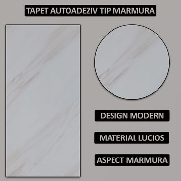 Set 10 x tapet autoadeziv imitatie marmura NEXTLY, waterproof, ajustabil, adeziv puternic, usor de montat, suprafata acoperire 1.8 mp, 30x60 cm, 2mm grosime P8801