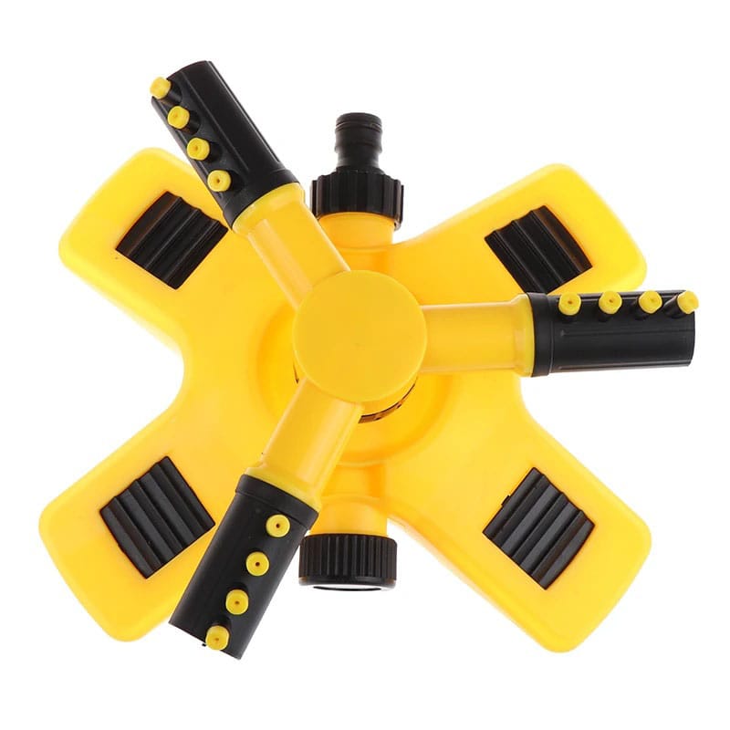 Aspersor rotativ pentru gradina NEXTLY, sistem de irigare cu 3 capete pentru gazon si plante, 2 moduri de pulverizare, rotatie 360°, conectare multipla, galben