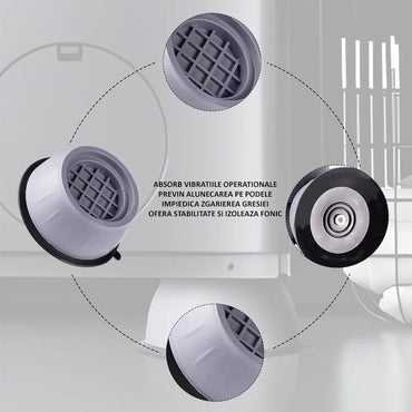 Set 4 picioruse antiderapante NEXTLY pentru masina de spalat, uscator de rufe, frigider, mobilier, protectie anti-vibratii, anti-zgomot, capacitate portanta mare, gri