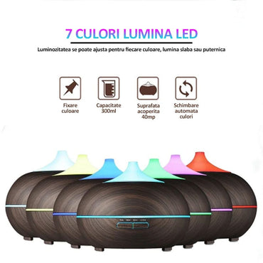 Difuzor de aromaterapie, umidificator cu ultrasunete, NEXTLY, 500ml, telecomanda, 7 culori, lumina ambientala, temportizator, maro inchis