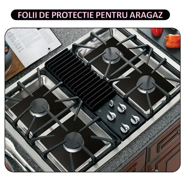Set 12 folii protectie aragaz/plita din teflon NEXTLY, reutilizabile, lavabile, usor de curatat, ajustabile, 27x27cm, negru