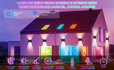 Aplica LED de perete RGBW interior si exterior, NEXTLY, Cube Light, control prin aplicatie, 12W, unghi ajustabil 120°, luminozitate ajustabila, paleta de culori, sincronizare muzicala, moduri scenice,