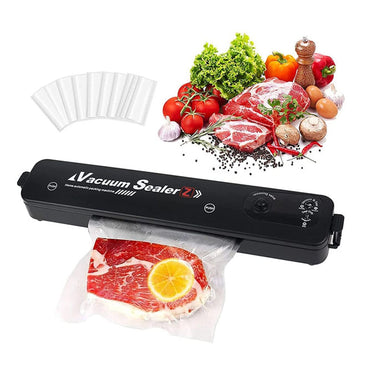 Set aparat de vidat si sigilat cu vacuum si 4 role pungi pentru vidat 500x15cm NEXTLY, pentru carne, legume, fructe, pastreaza prospetimea, negru