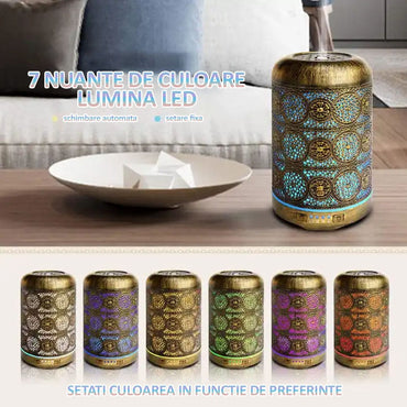 Difuzor de aromaterapie / umidificator cu ultrasunete, NEXTLY, portabil, silentios, capacitate 250ml, 7 culori LED pentru iluminare ambientala, 4 setari de timp, bronz