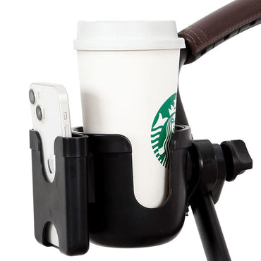 Suport telefon si pahar/biberon/sticla/termos pentru carucior, bicicleta, trotineta NEXTLY, stabil, rezistent, anti-alunecare, prindere pe bara cu rotatie 360°, universal, negru