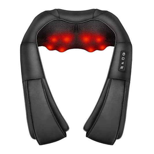 Aparat de masaj NEXTLY pentru gat, spate, umeri, picioare, talpi, talie, masaj Shiatsu 3D bidirectional, 3 viteze, incalzire prin infrarosu, alimentator priza/masina, piele PU, 24W, negru