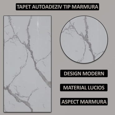 Set 10 x tapet autoadeziv imitatie marmura NEXTLY, waterproof, ajustabil, adeziv puternic, usor de montat, suprafata acoperire 1.8 mp, 30x60 cm, 2mm grosime P8803