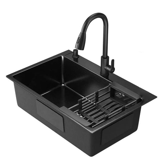 Set chiuveta si baterie tip lebada pentru bucatarie, NEXTLY, multifunctionala, include dozator detergent, cosulet, robineti, racorduri, scurgere, sita, dop, cap baterie extensibil cu doua moduri de je