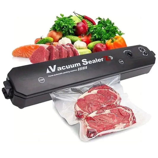Set aparat de vidat si sigilat cu vacuum si 2 role pungi pentru vidat 500x15cm NEXTLY, pentru carne, legume, fructe, pastreaza prospetimea, negru
