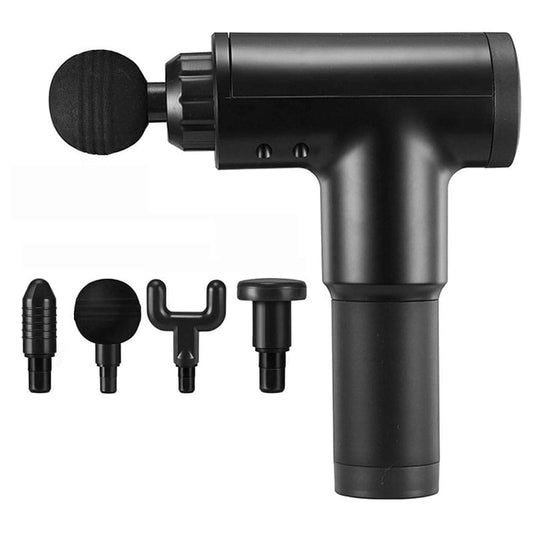 Aparat de masaj tip pistol NEXTLY, potrivit pentru relaxare si tonifiere musculara, 6 trepte de viteza, 4 capete interschimbabile, negru