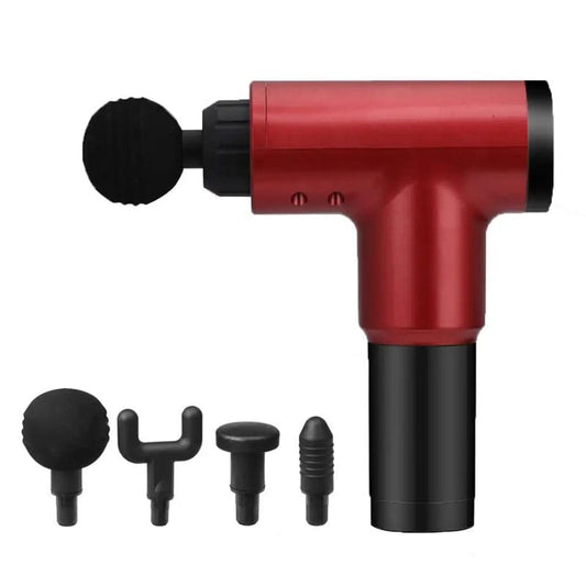 Aparat de masaj gun, profesional, NEXTLY, 6 trepte de viteza, 4 capete interschimbabile, potrivit pentru relaxarea muschilor, rosu