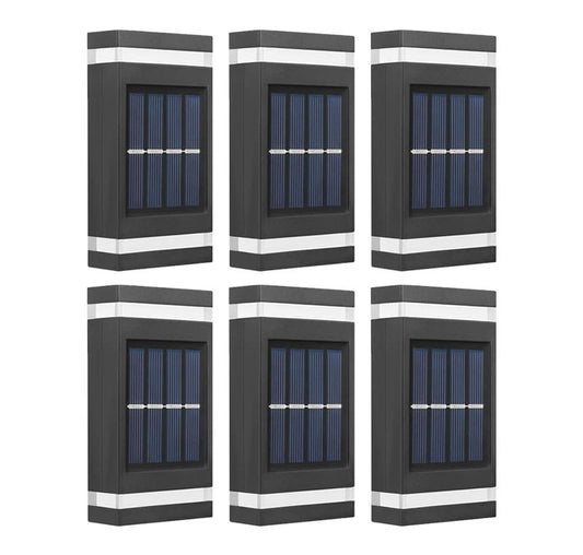 Set 6 x lampa decorativa cu incarcare solara NEXTLY, pentru perete/gard, senzor de lumina, 6 leduri, lumina calda, rezistenta la apa, negru