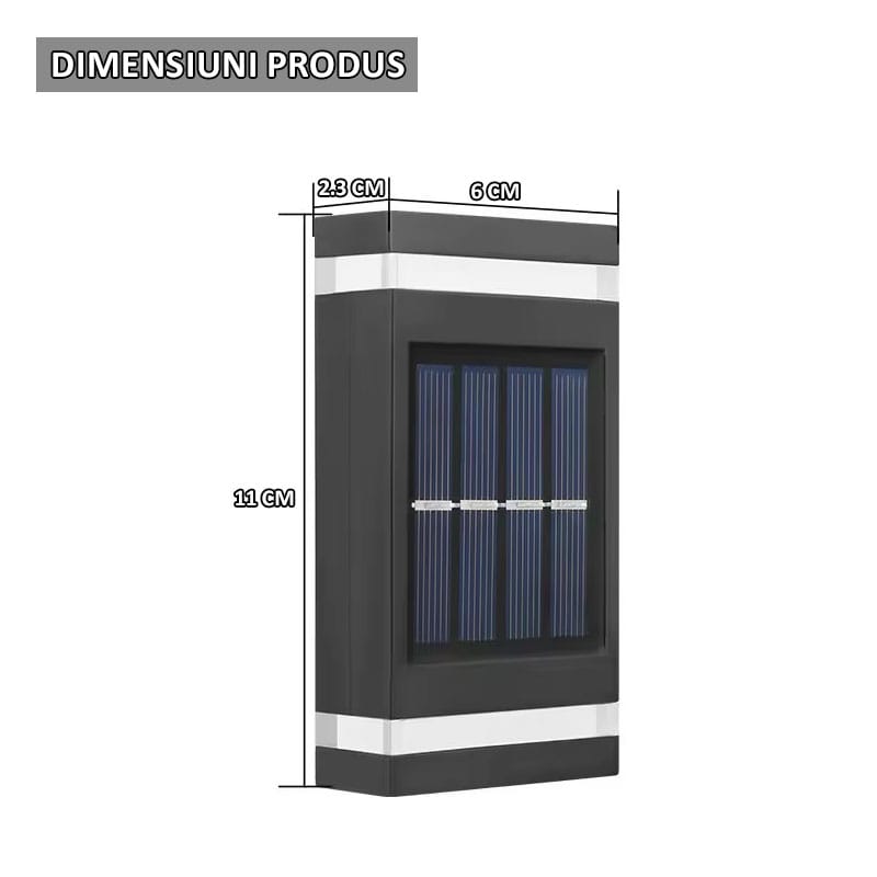 Set 6 x lampa decorativa cu incarcare solara NEXTLY, pentru perete/gard, senzor de lumina, 6 leduri, lumina calda, rezistenta la apa, negru