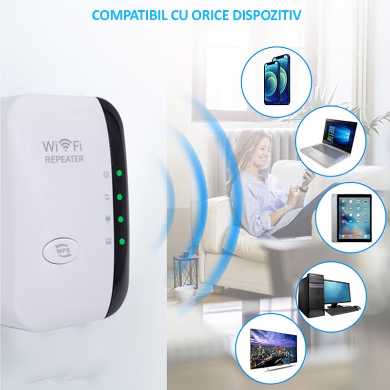 Amplificator de semnal Wi-fi NEXTLY, port LAN, WPS, 300Mbps, 2.4GHz WLAN, 802.11n b.g., Wi-Fi Repeater, antene integrate, alb-negru