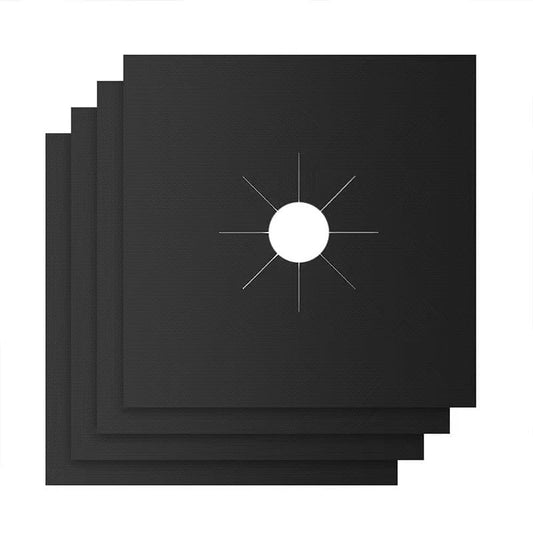 Set 4 folii protectie aragaz/plita din teflon NEXTLY, reutilizabile, lavabile, usor de curatat, ajustabile, 27x27cm, negru