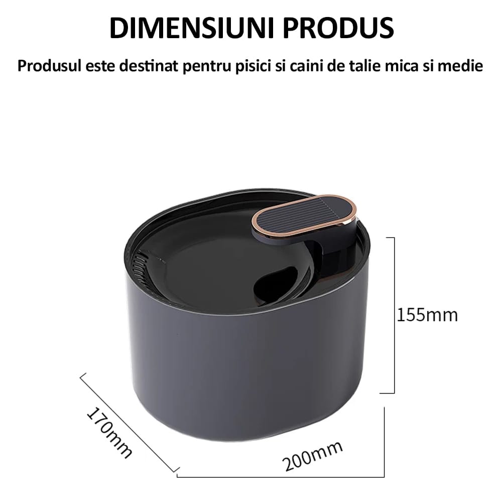 Dispenser automat de apa tip fantana pentru pisici si caini, NEXTLY, capacitate 3L, fitru de carbune activ si bumbac cu nano-bule, ultra-silentios, lumina led, alimentare USB, Negru Mat