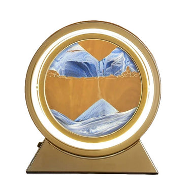 Lampa decorativa de birou tip clepsidra, NEXTLY, tablou cu nisip miscator albastru, 3 tipuri de lumina, alb rece/cald/neutru, alimentare usb sau pe baterii, auriu