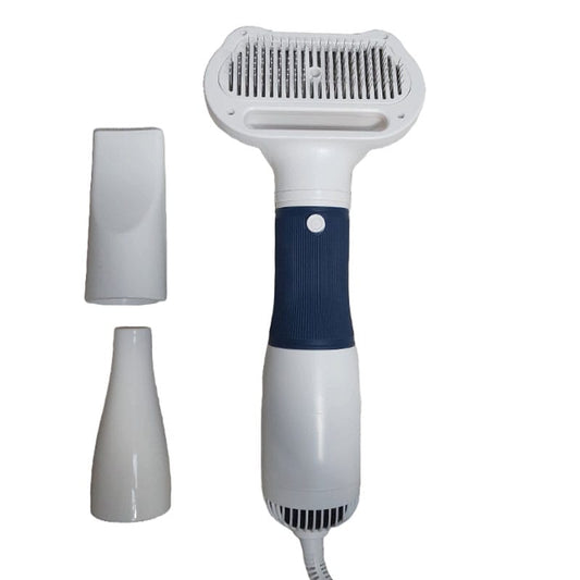 Perie cu uscator pentru caini/pisici 2 in 1 NEXTLY, 3 capete interschimbabile, 3 moduri de uscare, buton pentru indepartarea parului, zgomot redus, 600W, alb-albastru