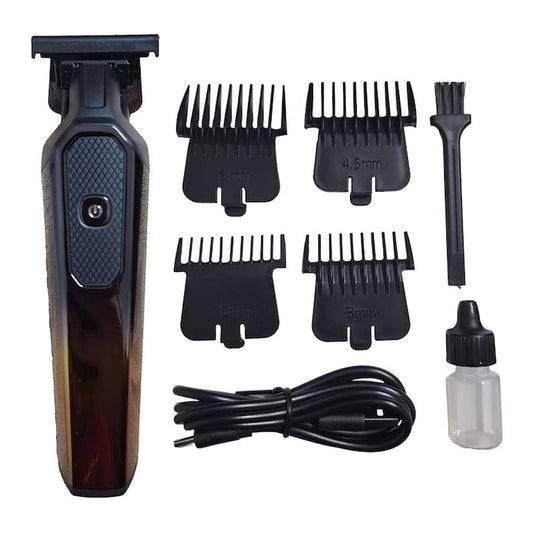 Masina profesionala de tuns, NEXTLY, cu acumulator, 1200mAh, 2 trepte de viteza, afisaj digital, putere 3W, 7000RPM, 4 marimi de tuns, incarcare tip-c, design ergonomic, finisaj lucios, negru-auriu