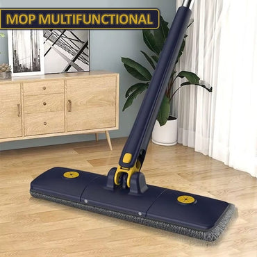 Mop multifunctional NEXTLY pentru suprafete uscate si umede, cap dreptunghiular rotativ 360° si pliabil 180°, stergator pentru geamuri, podele, pereti, mobila, laveta microfibra lavabila si detasabila, maner 110cm, albastru