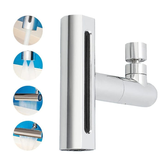 Adaptor robinet universal NEXTLY, pentru baie/bucatarie, 4 moduri de jet, cap rotativ 360°, economisire apa, instalare usoara, accesorii incluse, argintiu