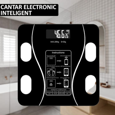 Cantar electronic inteligent cu aplicatie NEXTLY, smart, corporal, afisaj digital iluminat, indicator KG/LB/nivel baterie/temperatura, 17 masuratori corporale, conectivitate bluetooth, design slim, greutate maxima 180kg, baterii incluse, alb