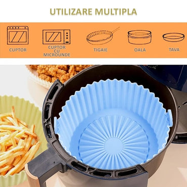 Set 2 x forma din silicon NEXTLY pentru AirFryer, microunde, tigai, cuptor, reutilizabila, usor de spalat, diametru 17 cm, maro-albastru