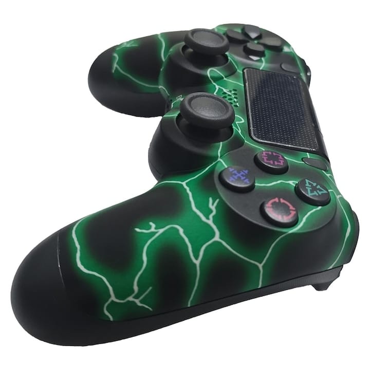 Controller wireless doubleshock, NEXTLY, compatibil PS4, PSTV si PS Now, cu vibratii, design fulger, green lightning