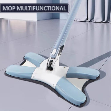 Mop multifunctional NEXTLY pentru suprafete uscate si umede, cap rotativ 360° si pliabil 180°, stergator pentru geamuri, podele, pereti, mobila, laveta microfibra lavabila si detasabila, maner 110cm, albastru deschis