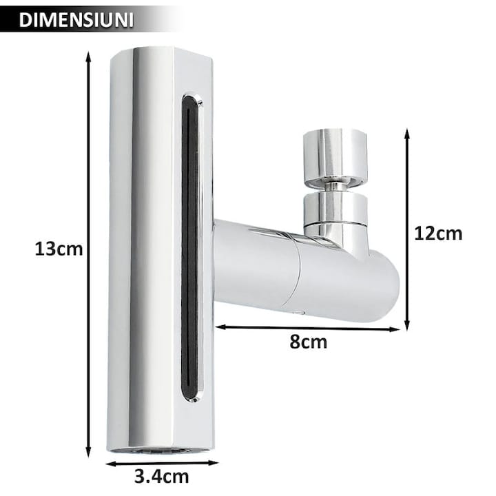 Adaptor robinet universal NEXTLY, pentru baie/bucatarie, 4 moduri de jet, cap rotativ 360°, economisire apa, instalare usoara, accesorii incluse, argintiu