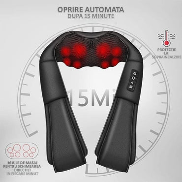 Aparat de masaj NEXTLY pentru gat, spate, umeri, picioare, talpi, talie, masaj Shiatsu 3D bidirectional, 3 viteze, incalzire prin infrarosu, alimentator priza/masina, piele PU, 24W, bej
