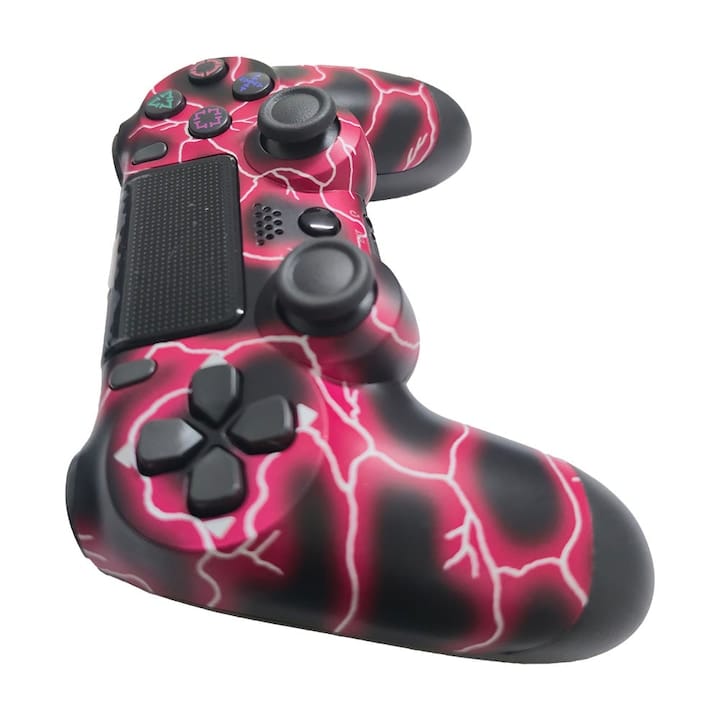 Controller wireless doubleshock, NEXTLY, compatibil PS4, PSTV si PS Now, cu vibratii, design fulger, red lightning