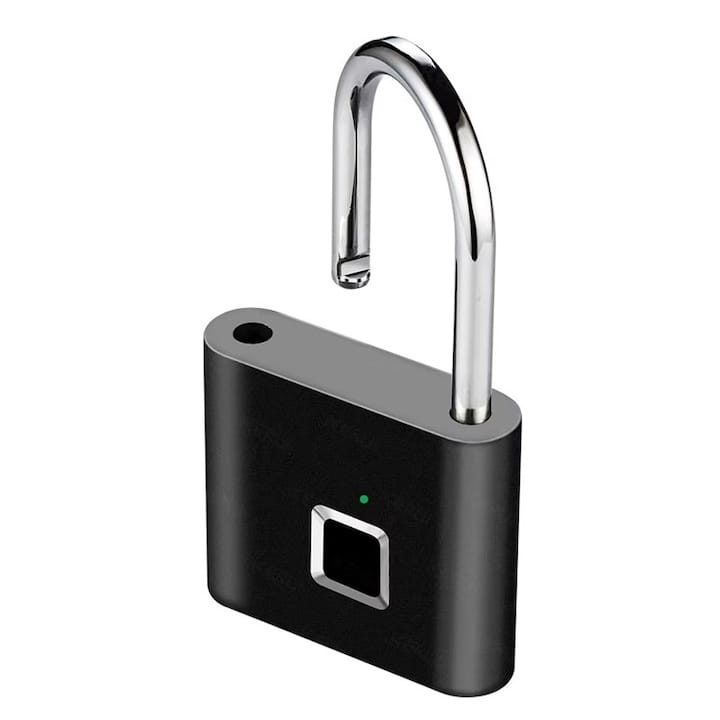 Lacat cu amprenta digitala NEXTLY, pentru interior/exterior, pana la 20 de amprente stocate, deblocare rapida 0.2s, incarcare cablus USB Tip C, waterproof, aliaj de zinc si otel, anti-spargere/anti-ta