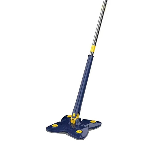 Mop multifunctional NEXTLY pentru suprafete uscate si umede, cap forma de stea rotativ 360° si pliabil 180°, stergator pentru geamuri, podele, pereti, mobila, laveta microfibra lavabila si detasabila, maner 110cm, albastru