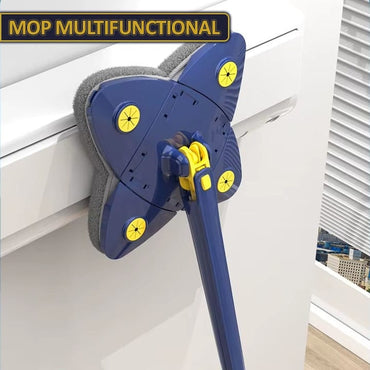 Mop multifunctional NEXTLY pentru suprafete uscate si umede, cap forma de stea rotativ 360° si pliabil 180°, stergator pentru geamuri, podele, pereti, mobila, laveta microfibra lavabila si detasabila, maner 110cm, albastru