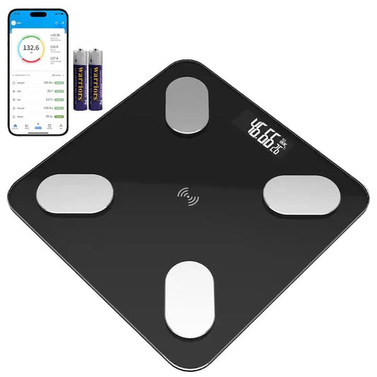 Cantar electronic inteligent cu aplicatie NEXTLY, smart, corporal, afisaj digital iluminat, indicator KG/LB/nivel baterie/temperatura, 17 masuratori corporale, conectivitate bluetooth, design slim, greutate maxima 180kg, baterii incluse, negru