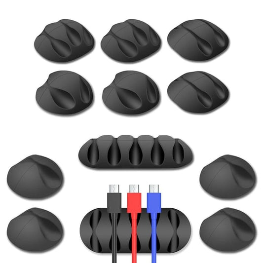 Set 10 x organizator cabluri NEXTLY, 5 marimi, suporturi autoadezive pentru diverse tipuri de cabluri, prindere pe diverse suprafete, negru