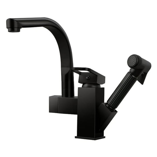 Baterie de chiuveta 2 in 1 NEXTLY, cap principal rotativ la 360° cu aerator tip fagure si duza extractibila flexibila, 2 moduri de jet - normal si tip pulverizare, 1-9 negru mat