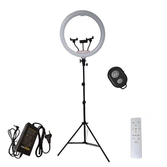Lampa circulara profesionala RING LIGHT LED, NEXTLY, touch control, diametru 56cm, 22inch, lumina calda/rece/neutra, 10 trepte de lumina, 3 suporturi telefon, telecomanda, adaptor alimentare, telecoma