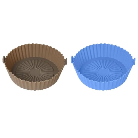 Set 2 x forma din silicon NEXTLY pentru AirFryer, microunde, tigai, cuptor, reutilizabila, usor de spalat, diametru 17 cm, maro-albastru