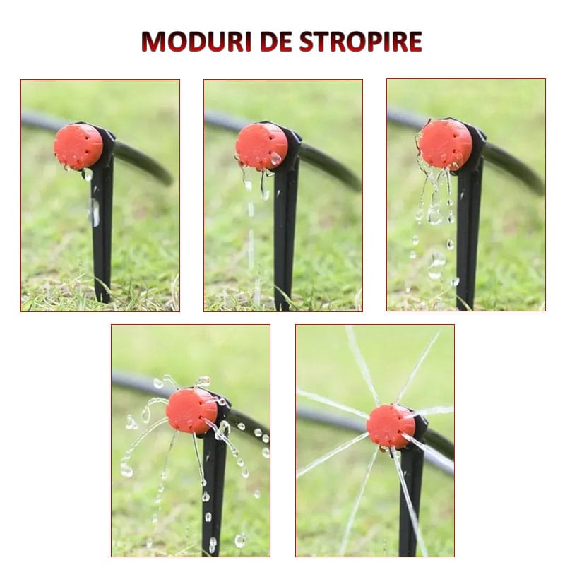 Sistem de irigare pentru gradina/plante/gazon/ghivece/sere/solare NEXTLY, 25m, 4 moduri de udare, rosu