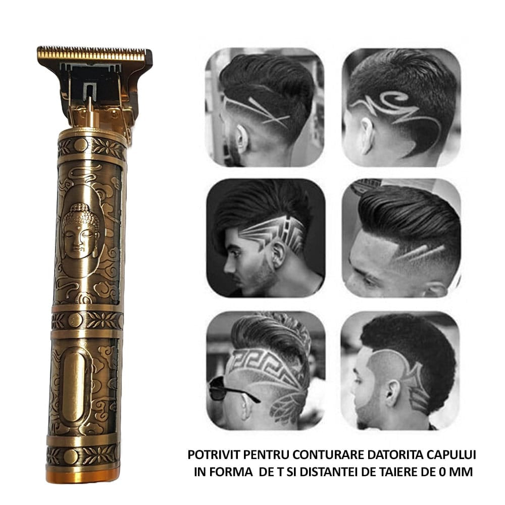 Aparat de tuns si conturat NEXTLY, forma T, distanta de taiere de 0mm, acumulator incorporat, auriu