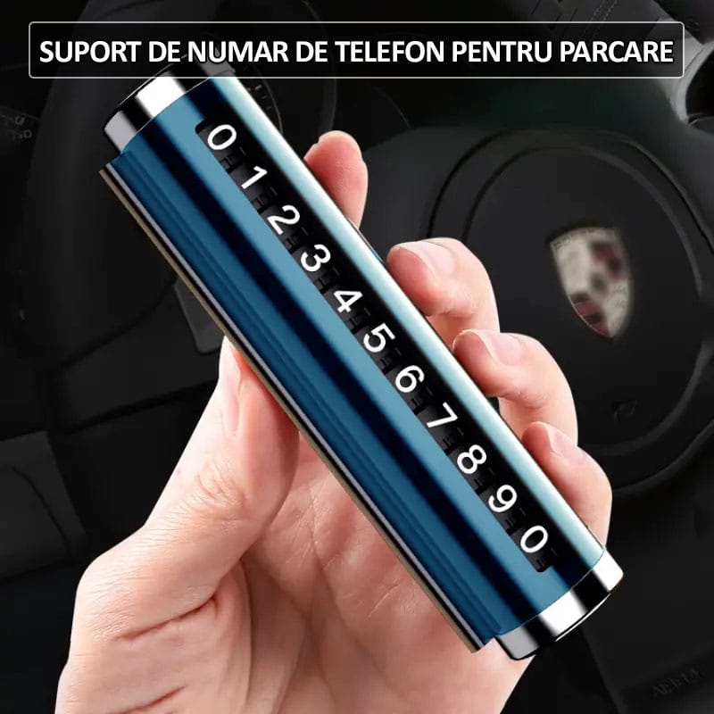 Suport numar de telefon pentru parcare auto NEXTLY, rezistent la temperaturi ridicate/scazute, lipire cu banda dublu adeziva, ajustarea numerelor prin sistem de glisare, albastru lucios