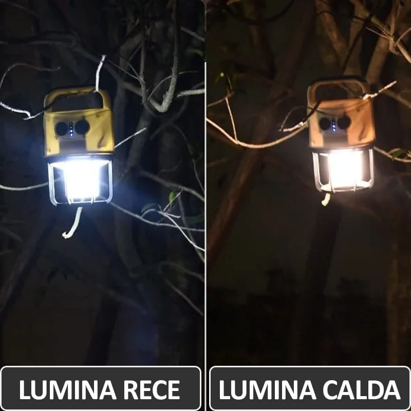 Lanterna LED portabila, tip felinar, NEXTLY, doua surse de lumina, functie flash, luminozitate reglabila, reincarcabila, lumina calda si rece, functie powerbank, afisaj nivel baterie