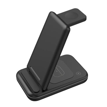 Incarcator wireless pliabil 3 in 1, NEXTLY, Fast Charge 15W, pentru telefon, apple watch, airpods, lumina ambientala LED, negru