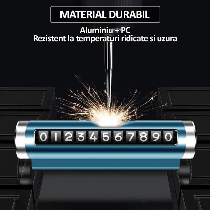 Suport numar de telefon pentru parcare auto NEXTLY, rezistent la temperaturi ridicate/scazute, lipire cu banda dublu adeziva, ajustarea numerelor prin sistem de glisare, albastru lucios