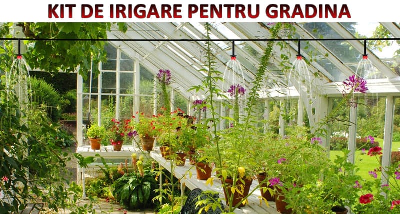 Sistem de irigare pentru gradina/plante/gazon/ghivece/sere/solare NEXTLY, 25m, 4 moduri de udare, rosu